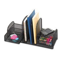 Safco® Onyx Mesh Desk Organizer, Three Sections/Two Baskets, Steel Mesh, 17 x 6.75 x 7.75, Black