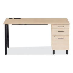 Union & Scale™ Essentials Single-Pedestal Writing Desk with Integrated Power Management, 59.8" x 29.9" x 29.7", Natural Wood/Black