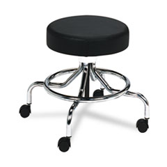 Safco® Screw Lift Stool with Low Base, Supports Up to 250 lb, 25" Seat Height, Black Seat, Chrome Base, Ships in 1-3 Business Days