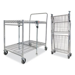 Bostitch® Stowaway Folding Carts, Metal, 2 Shelves, 250 lb Capacity, 35" x 37.25" x 22", Chrome