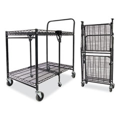 Bostitch® Stowaway Folding Carts, Metal, 2 Shelves, 250 lb Capacity, 35" x 37.25" x 22", Black