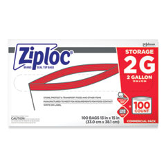 Ziploc® Double Zipper Storage Bags, 2 gal, 1.75 mil, 15" x 13", Clear, 100/Carton