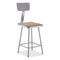 6300 Series Heavy Duty Square Seat Stool with Backrest, Supports Up to 500 lb, 23.25" Seat Height, Brown Seat,Gray Back/Base