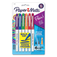Paper Mate® Flair Felt Tip Porous Point Pen, Stick, Bold 1.2 mm, Assorted Ink Colors, White Pearl Barrel, 6/Pack