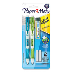 Paper Mate® Clear Point Mechanical Pencils with Tube of Lead/Erasers, 0.7 mm, HB (#2), Black Lead, Randomly Assorted Barrel Colors, 2/PK