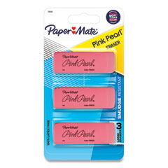 Paper Mate® Pink Pearl Eraser, For Pencil Marks, Rectangular Block, Medium, Pink, 3/Pack