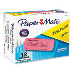 Paper Mate® Pink Pearl Eraser, For Pencil Marks, Rectangular Block, Large, Pink, 12/Box