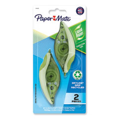 Paper Mate® Liquid Paper® DryLine Grip Correction Tape, Recycled Dispenser, Green/White Applicator, 0.2" x 335", 2/Pack