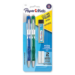 Paper Mate® Clearpoint Elite Mechanical Pencils, 0.7 mm, HB (#2), Black Lead, Blue and Green Barrels, 2/Pack