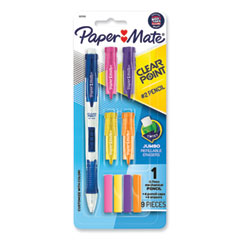 Paper Mate® Clearpoint Mix and Match Mechanical Pencil, 0.7 mm, HB (#2.5), Black Lead, Clear Barrels, Green Accents/Assorted Tops