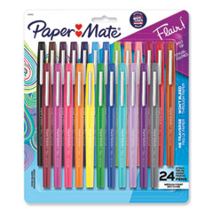 Paper Mate Point Guard Flair Bullet Point Stick Pen, Assorted Colors, .7mm, 24/