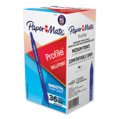 Paper Mate® Profile Ballpoint Pen, Retractable, Medium 1 mm, Blue Ink, Translucent Blue Barrel, 36/Pack