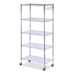 Alera® 5-Shelf Wire Shelving Kit with Casters and Shelf Liners, 36w x 18d x 72h, Silver