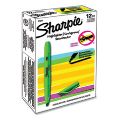 Sharpie® Pocket Style Highlighters, Fluorescent Green Ink, Chisel Tip, Green Barrel, Dozen