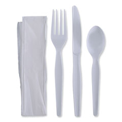 Boardwalk® Four-Piece Cutlery Kit, Fork/Knife/Napkin/Teaspoon, Heavyweight, White, 250/Carton