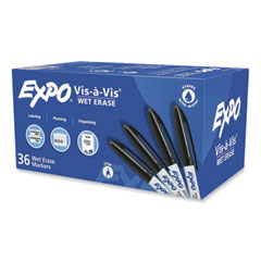 EXPO® Vis-a-Vis Wet Erase Marker, Fine Bullet Tip, Black, 36/Pack