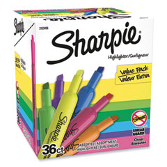 Sharpie® Tank Style Highlighters, Assorted Ink Colors, Chisel Tip, Assorted Barrel Colors, 36/Pack