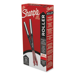 Sharpie® Roller Professional Design Roller Ball Pen, Stick, Fine 0.5 mm, Red Ink, Black Barrel, Dozen