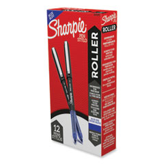 Sharpie® Roller Professional Design Roller Ball Pen, Stick, Fine 0.5 mm, Blue Ink, Black/Blue Barrel, Dozen