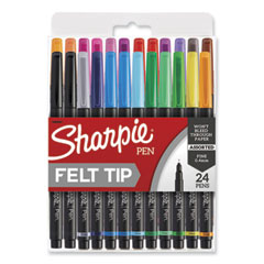 Sharpie® Art Pen Porous Point Pen, Stick, Fine 0.4 mm, Assorted Ink Colors, Black Barrel, 24/Pack