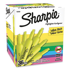 Sharpie® Tank Style Highlighter Value Pack, Fluorescent Yellow Ink, Chisel Tip, Yellow Barrel, 36/Box
