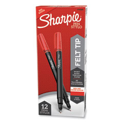 Sharpie® Water-Resistant Ink Porous Point Pen, Stick, Fine 0.4 mm, Red Ink, Black/Red Barrel, Dozen