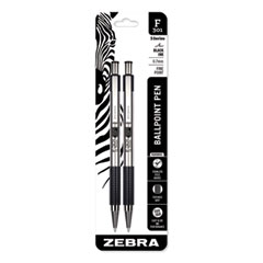 Zebra® F-301 Ballpoint Pen, Retractable, Fine 0.7 mm, Black Ink, Stainless Steel/Black Barrel, 2/Pack
