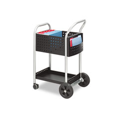 Safco® Scoot Dual-Purpose Mail and Filing Cart, Metal, 1 Shelf, 2 Bins, 22" x 27" x 40.5", Black/Silver