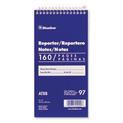 Blueline® Reporters Note Pad, Medium/College Rule, Blue Cover, 80 White 4 x 8 Sheets