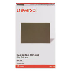 Universal® Box Bottom Hanging File Folders, 2" Capacity, Legal Size, 1/5-Cut Tabs, Standard Green, 25/Box
