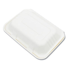 Boardwalk® Bagasse PFAS-Free Food Containers, Hoagie/Hinged Lid, 1-Compartment, 6 x 3 x 9, White, Bamboo/Sugarcane, 250/Carton