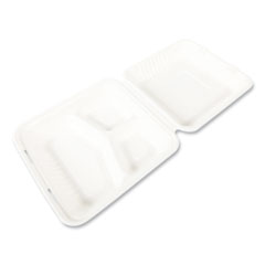 Boardwalk® Bagasse PFAS-Free Food Containers, 3-Compartment, 9 x 1.93 x 9, White, Bamboo/Sugarcane, 200/Carton