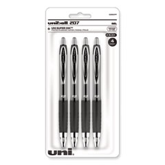 uniball® Signo 207 Gel Pen, Retractable, Medium 0.7 mm, Black Ink, Smoke/Black Barrel, 4/Pack