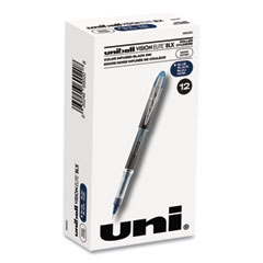 uniball® VISION ELITE BLX Series Hybrid Gel Pen, Stick, Extra-Fine 0.5 mm, Blue-Infused Black Ink, Gray/Blue/Clear Barrel