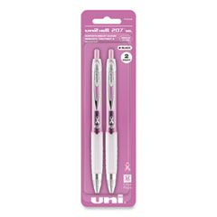 uniball® Signo 207 Gel Pen, Retractable, Medium 0.7 mm, Black Ink, Translucent Pink/Translucent White Barrel, 2/Pack