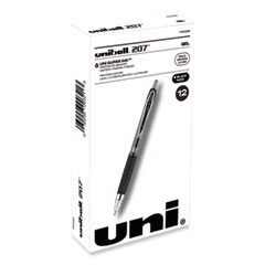 uniball® Signo 207 Gel Pen, Retractable, Bold 1 mm, Black Ink, Smoke/Black Barrel, Dozen