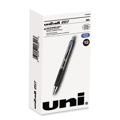 uniball® Signo 207 Gel Pen, Retractable, Bold 1 mm, Blue Ink, Smoke/Black/Blue Barrel, Dozen