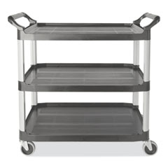Rubbermaid® Commercial Xtra Utility Cart with Open Sides, Plastic, 3 Shelves, 300 lb Capacity, 20" x 40.63" x 37.8", Gray