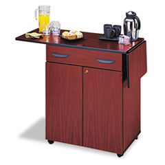 Safco® Hospitality Cart with Drop Leaves, Engineered Wood, 3 Shelves, 1 Drawer, 32.5" to 56.25" x 20.5" x 38.75", Mahogany