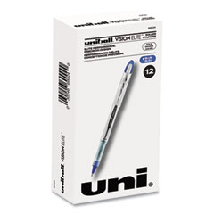 uniball® VISION ELITE Hybrid Gel Pen, Stick, Bold 0.8 mm, Blue Ink, White/Blue/Clear Barrel