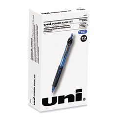 uniball® Power Tank RT Ballpoint Pen, Retractable, Bold 1 mm, Blue Ink, Translucent Blue/Black Barrel, Dozen