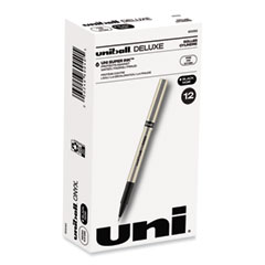 uniball® Deluxe Roller Ball Pen, Stick, Fine 0.7 mm, Black Ink, Champagne/Black Barrel, Dozen