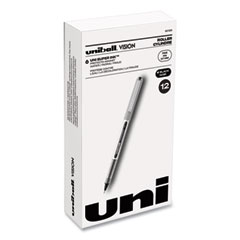 uniball® VISION Roller Ball Pen, Stick, Fine 0.7 mm, Black Ink, Silver/Black/Clear Barrel, Dozen