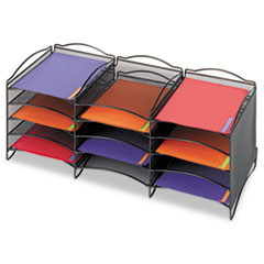 Safco® Onyx Steel Mesh Lliterature Sorter, 12 Compartments, 30 x 12.75 x 11.25, Black