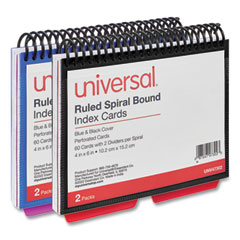 Universal® Spiral Bound Index Cards, Ruled, 4 x 6, White, 120/Pack