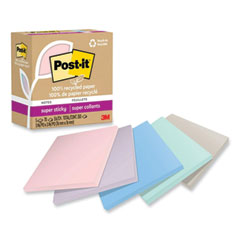 Post-it® Notes Super Sticky 100% Recycled Paper Super Sticky Notes, 3" x 3", Wanderlust Pastels, 70 Sheets/Pad, 5 Pads/Pack
