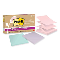 100% Recycled Paper Super Sticky Notes, 3" x 3", Wanderlust Pastels, 70 Sheets/Pad, 6 Pads/Pack