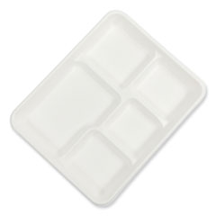 AmerCareRoyal® Bagasse PFAS-Free Food Tray, 5-Compartment, 8.26 x 10.23 x 0.94, White, Bamboo/Sugarcane, 500/Carton