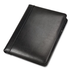 Samsill® Leather Zipper Padfolio w/Writing Pad, Organizer Slots, Black