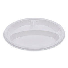 Boardwalk® Hi-Impact Plastic Dinnerware, Plate, 3-Compartment, 10" dia, White, 500/Carton